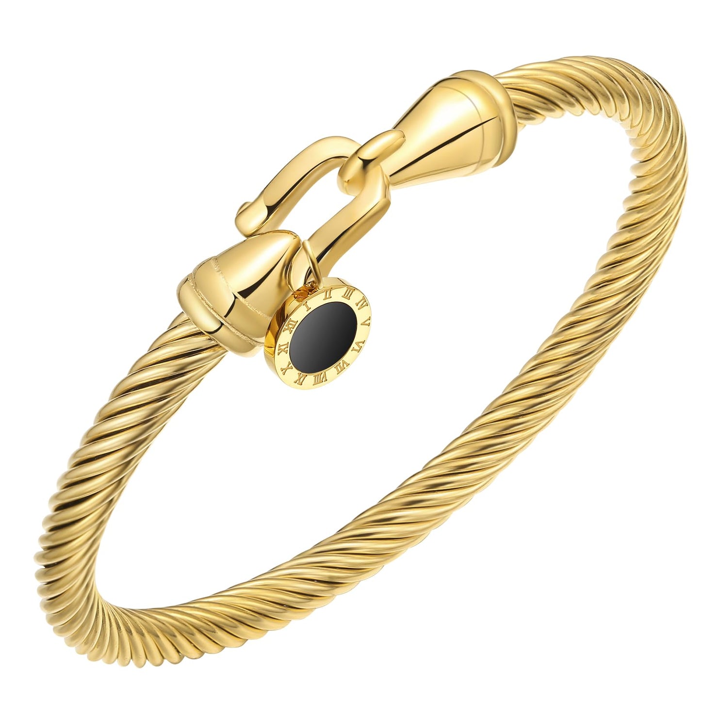 Stainless Steel Twisted Cable Wire Bracelets with Hook Clasp Stylish Roman Digital Bangle Bracelet for Women