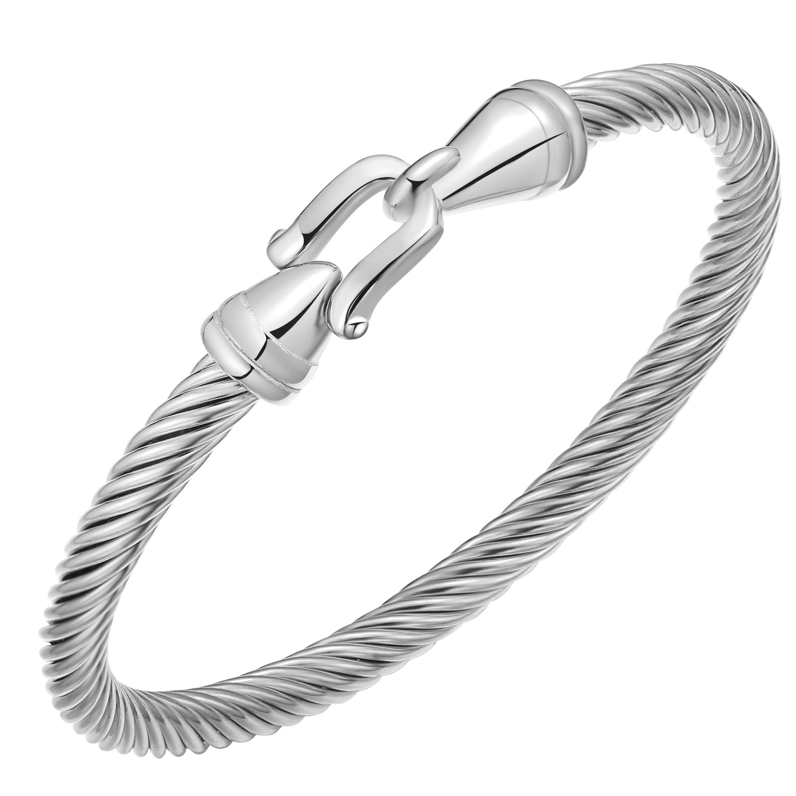 Stainless Steel Twisted Cable Wire Bracelets with Hook Clasp Stylish Roman Digital Bangle Bracelet for Women