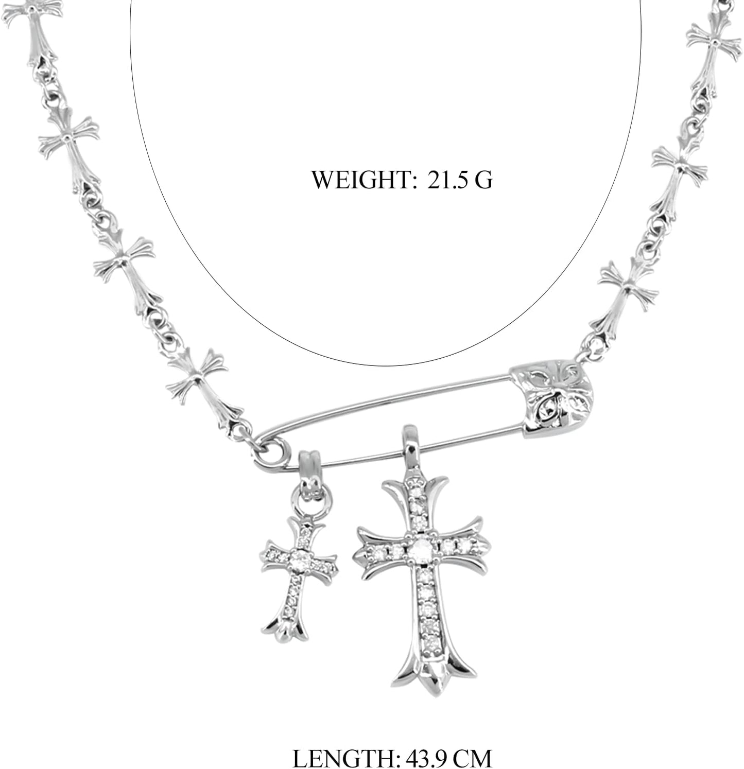 Silver Y2K Cross Pendant Necklace – Gothic Safety Pin Design