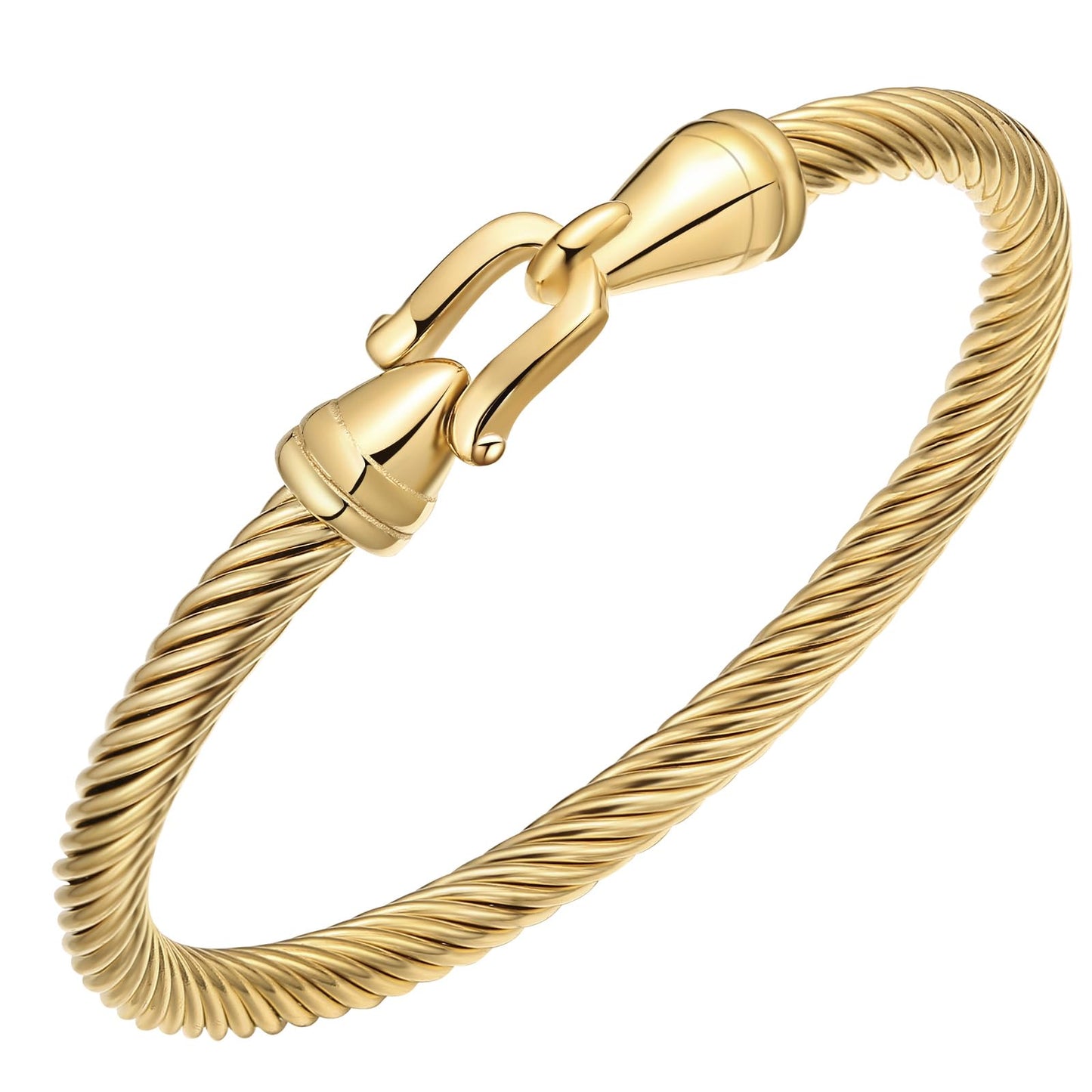 Stainless Steel Twisted Cable Wire Bracelets with Hook Clasp Stylish Roman Digital Bangle Bracelet for Women