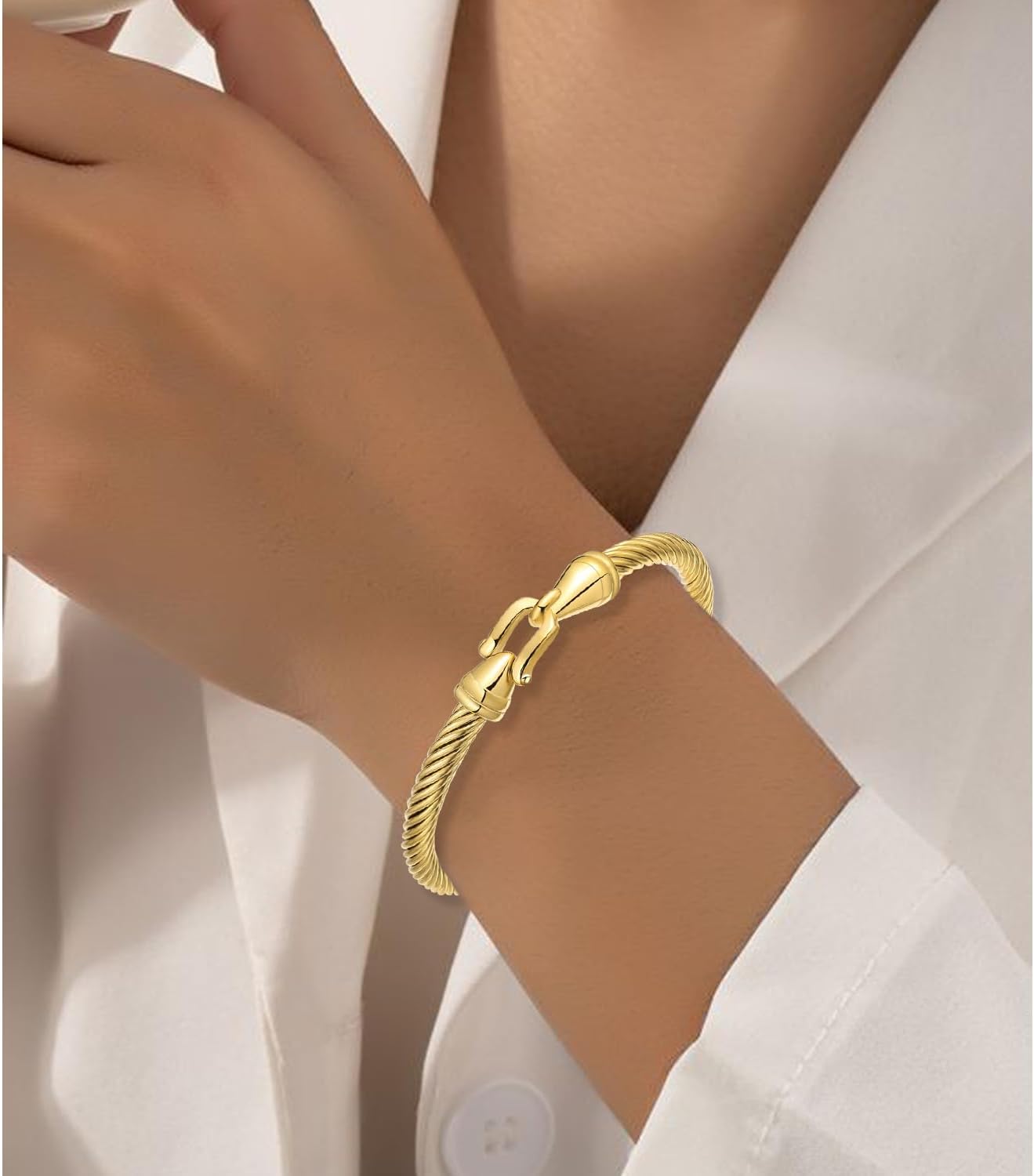 Stainless Steel Twisted Cable Wire Bracelets with Hook Clasp Stylish Roman Digital Bangle Bracelet for Women