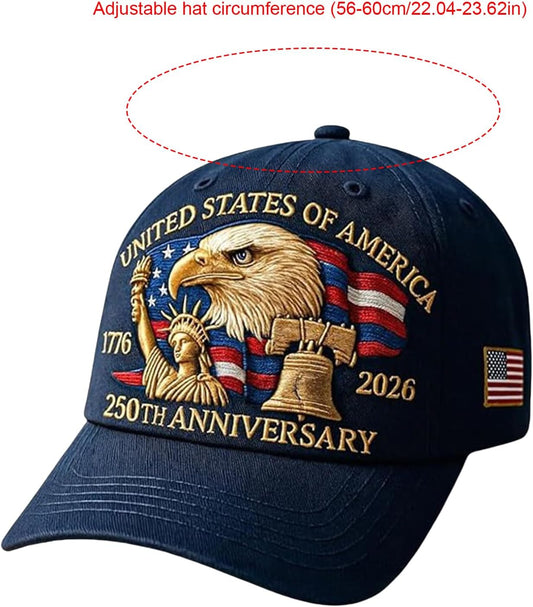 Eagle – United States 250th Anniversary Hat: Adjustable 250 Year American Anniversary Cap, USA Patriotic Caps