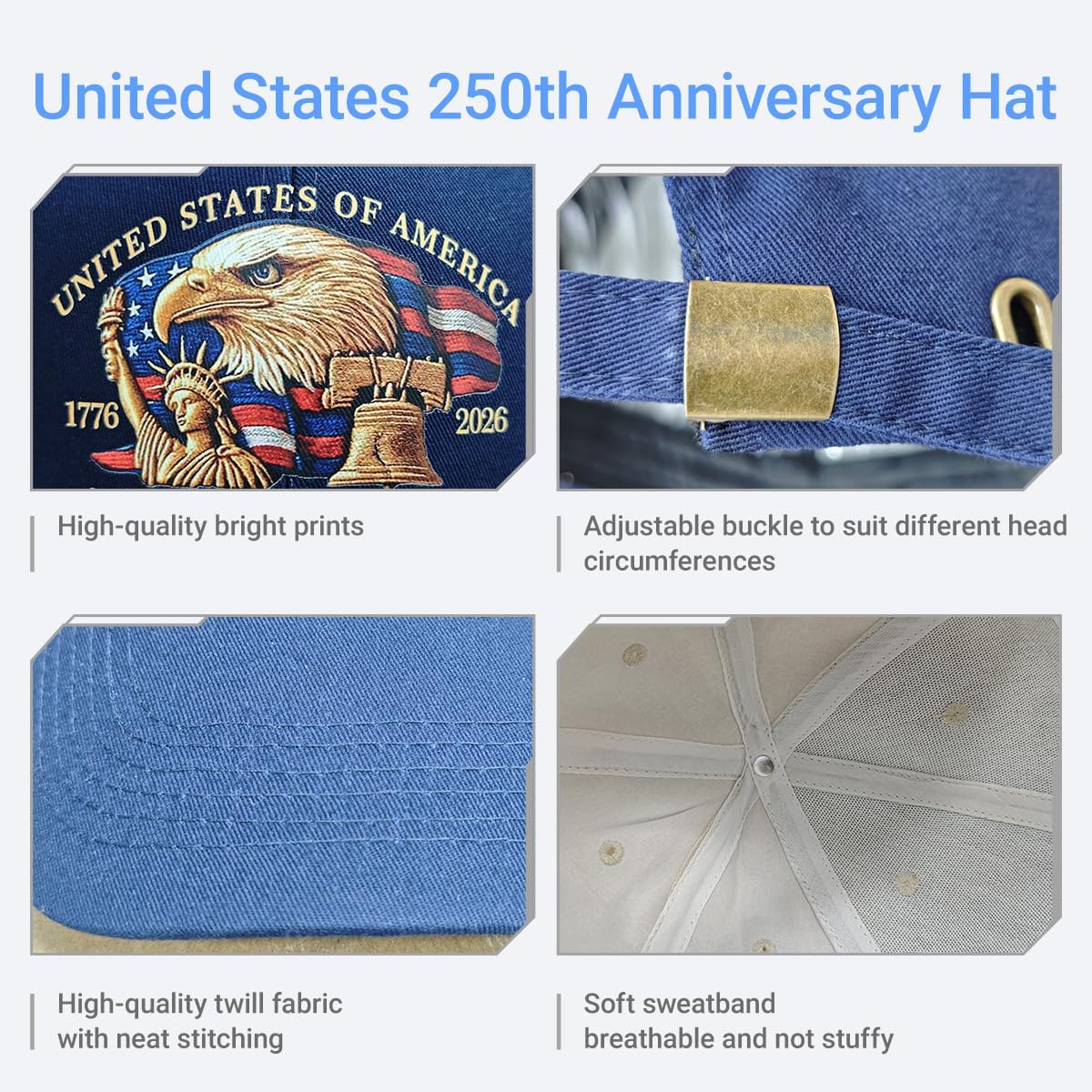 Eagle – United States 250th Anniversary Hat, Adjustable Bald Eagle Printed Patriotic Baseball Cap for Men Women Multi