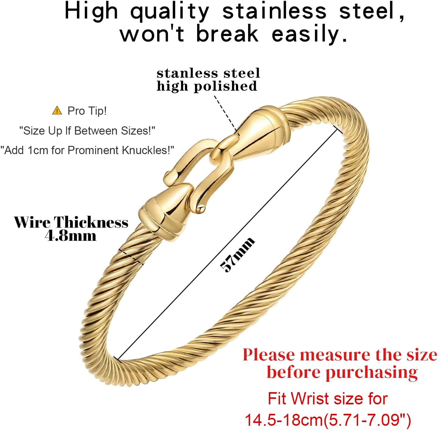 Stainless Steel Twisted Cable Wire Bracelets with Hook Clasp Stylish Roman Digital Bangle Bracelet for Women