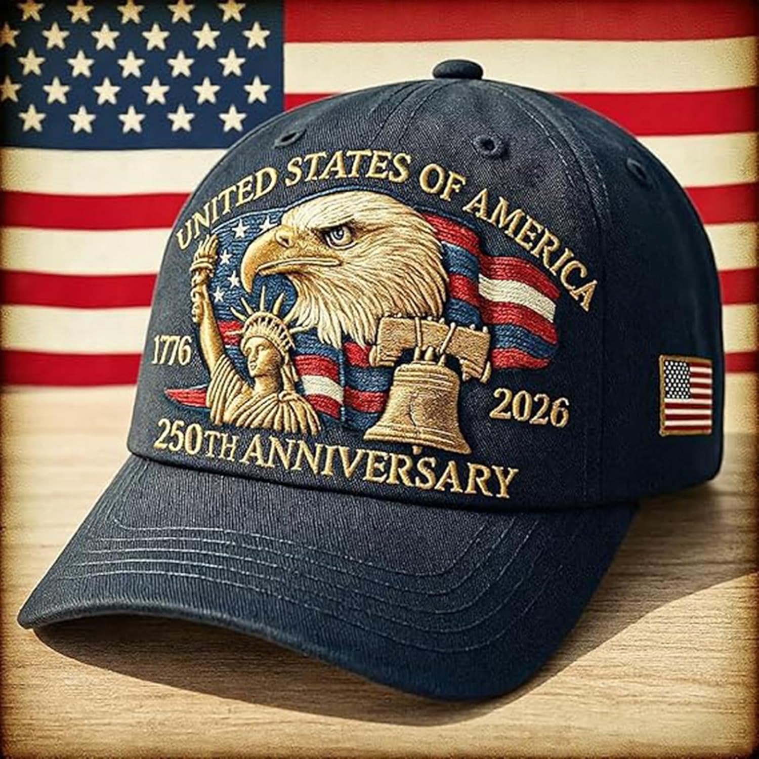 Eagle – United States 250th Anniversary Hat: Adjustable 250 Year American Anniversary Cap, USA Patriotic Caps