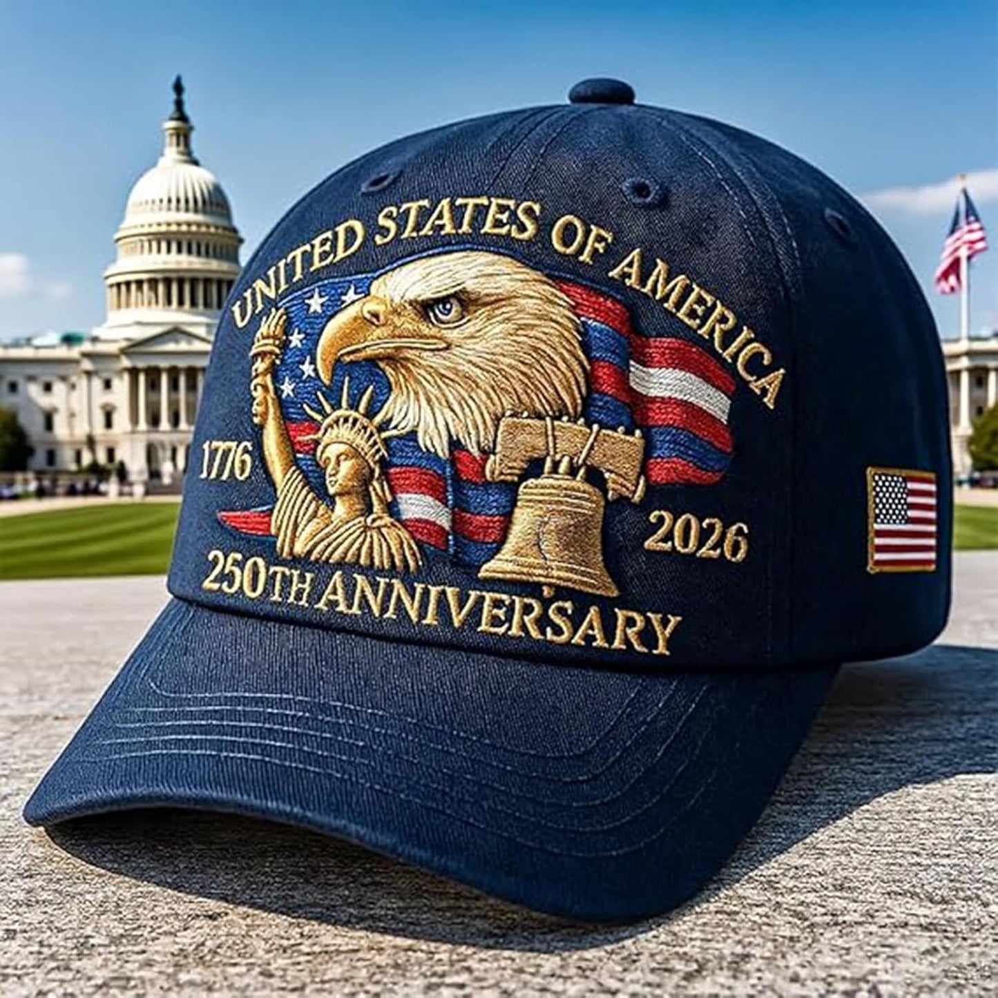 Eagle – United States 250th Anniversary Hat: Adjustable 250 Year American Anniversary Cap, USA Patriotic Caps
