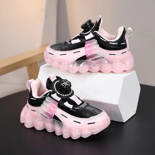 Preppy Kids’ Sports Sneakers – Rotating Buckle, Non-Slip Sole